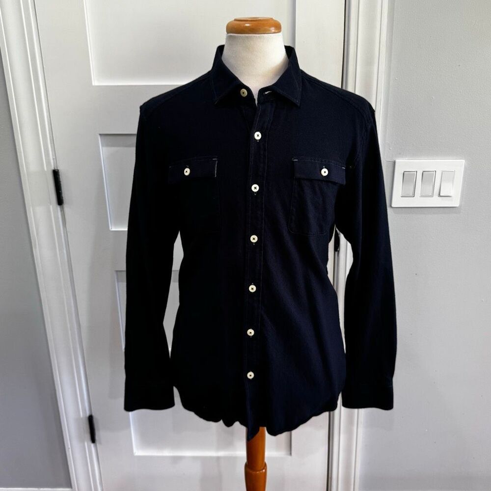Tommy Bahama Brushed Cotton Long Sleeve Shirt. Size Large Dark Navy Blue.